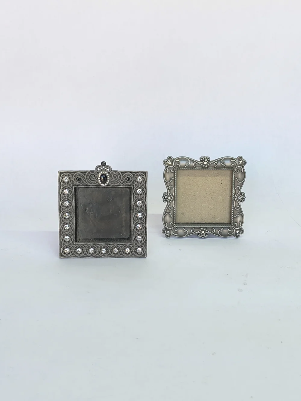 VINTAGE Miniature Ornate Silver Square Picture Frames Burnes & Boston Set Of 2